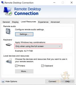 Windows Remote Desktop Keyboard Options